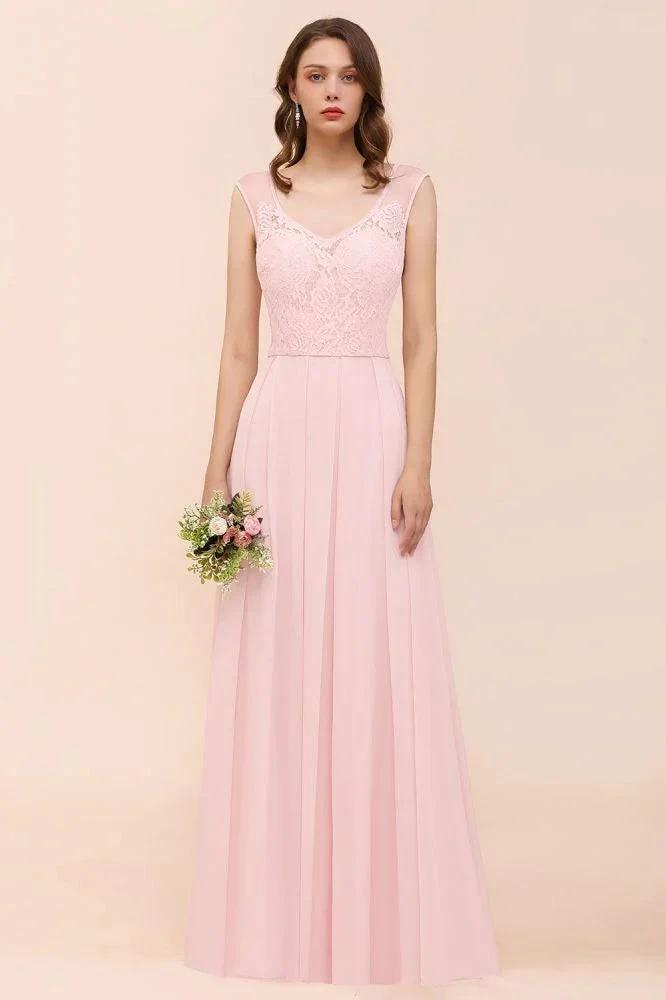 Floral Lace Bridesmaid Dress Pink A-line Wedding Party Dress (ZD12993) - VelvetHem