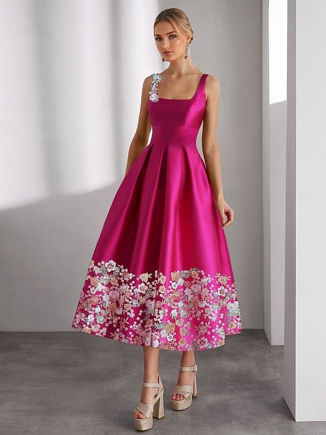 Glamorous & Dramatic A-Line Square Appliqued Pleated Evening Dresses