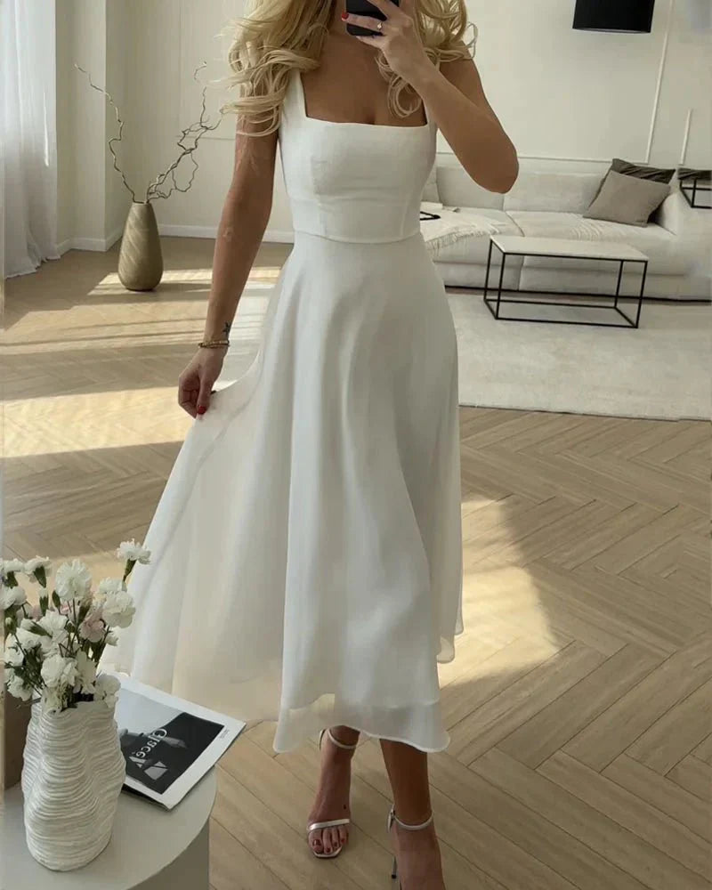 Karla Elegant Chiffon Dress with a Square Neckline for Women