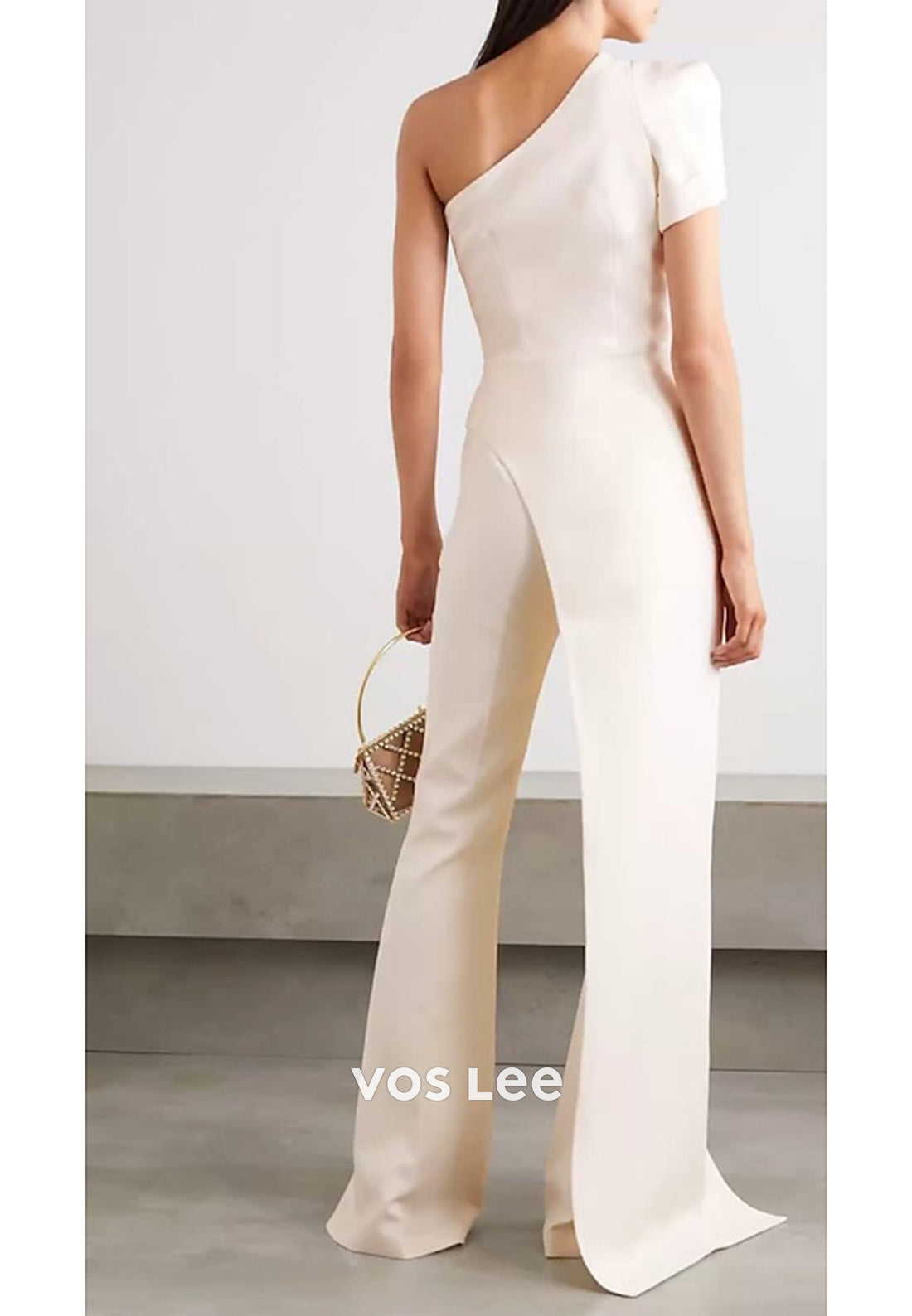 Couture & Ornate White One Shoulder Short Sleeve Jumpsuit