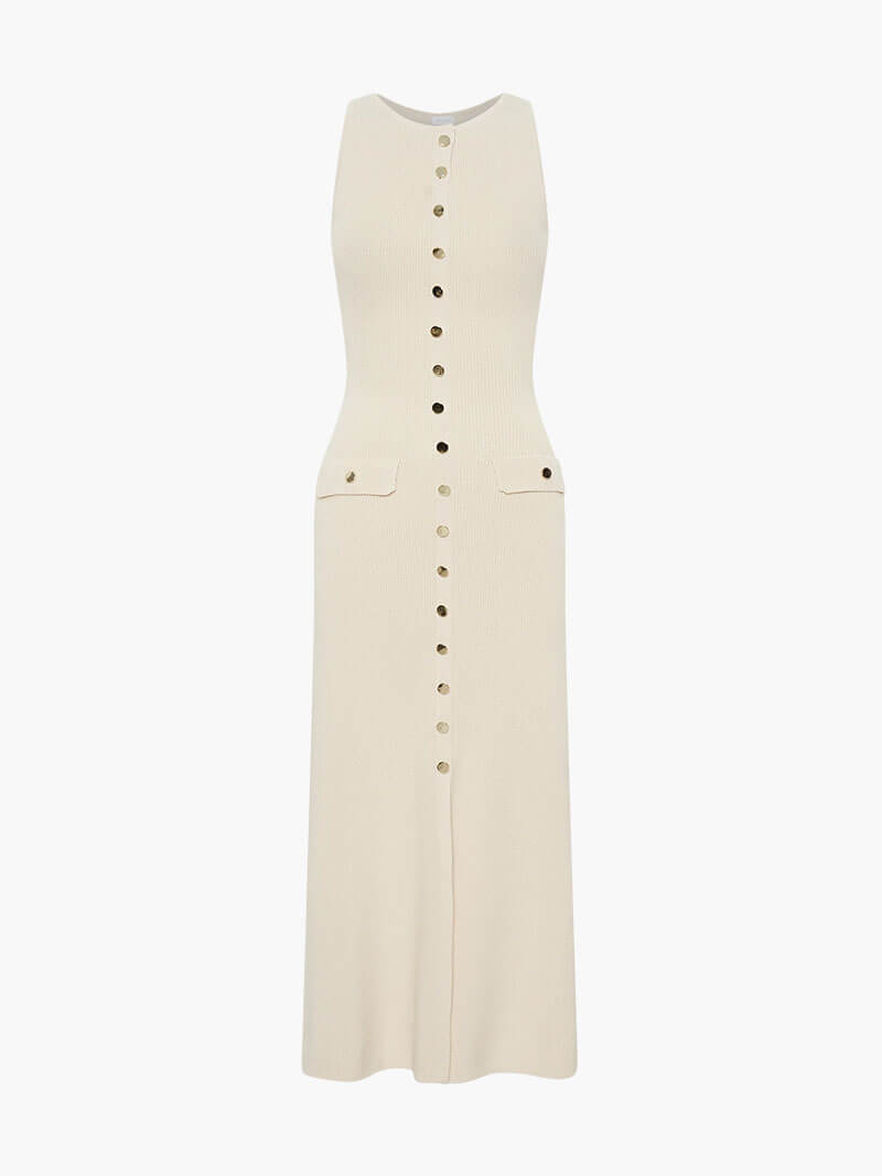Raquel Sleeveless Maxi Dress with Button Closure for Women