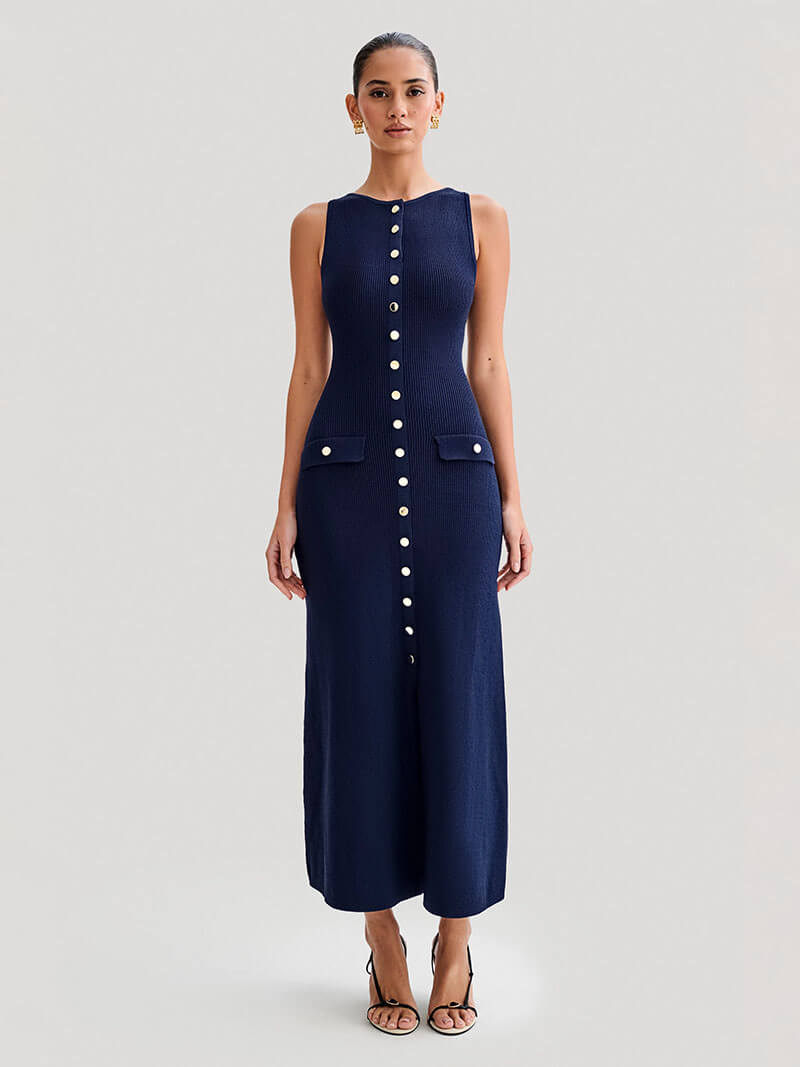 Raquel Sleeveless Maxi Dress with Button Closure for Women