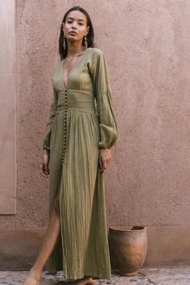 Nicolasa Statement Pleated V Neck Milkmaid Maxi Dress Boutique Collection