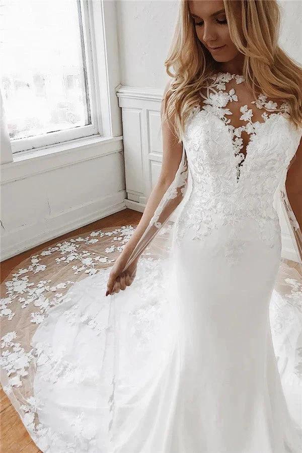 Glamorous Long Mermaid Lace Appliques Wedding Dresses (ZD14338) - VelvetHem