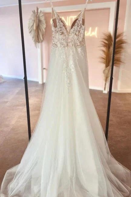 Glamorous sweetheart v-neck sleeveless a-line lace Wedding Dresses (ZD14860)