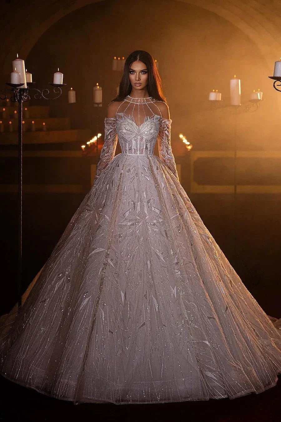 Gorgeous A-line Long Sleeves Wedding Dress With Lace (ZD16555) - VelvetHem