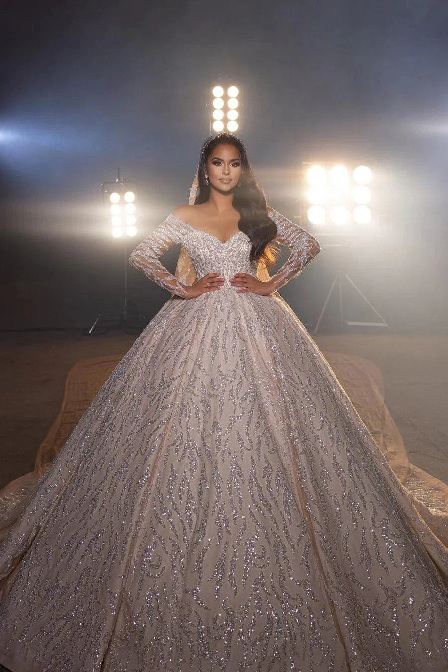 Gorgeous A-line Off-the-shoulder V-neck Wedding Dress With Lace (ZD16463) - VelvetHem