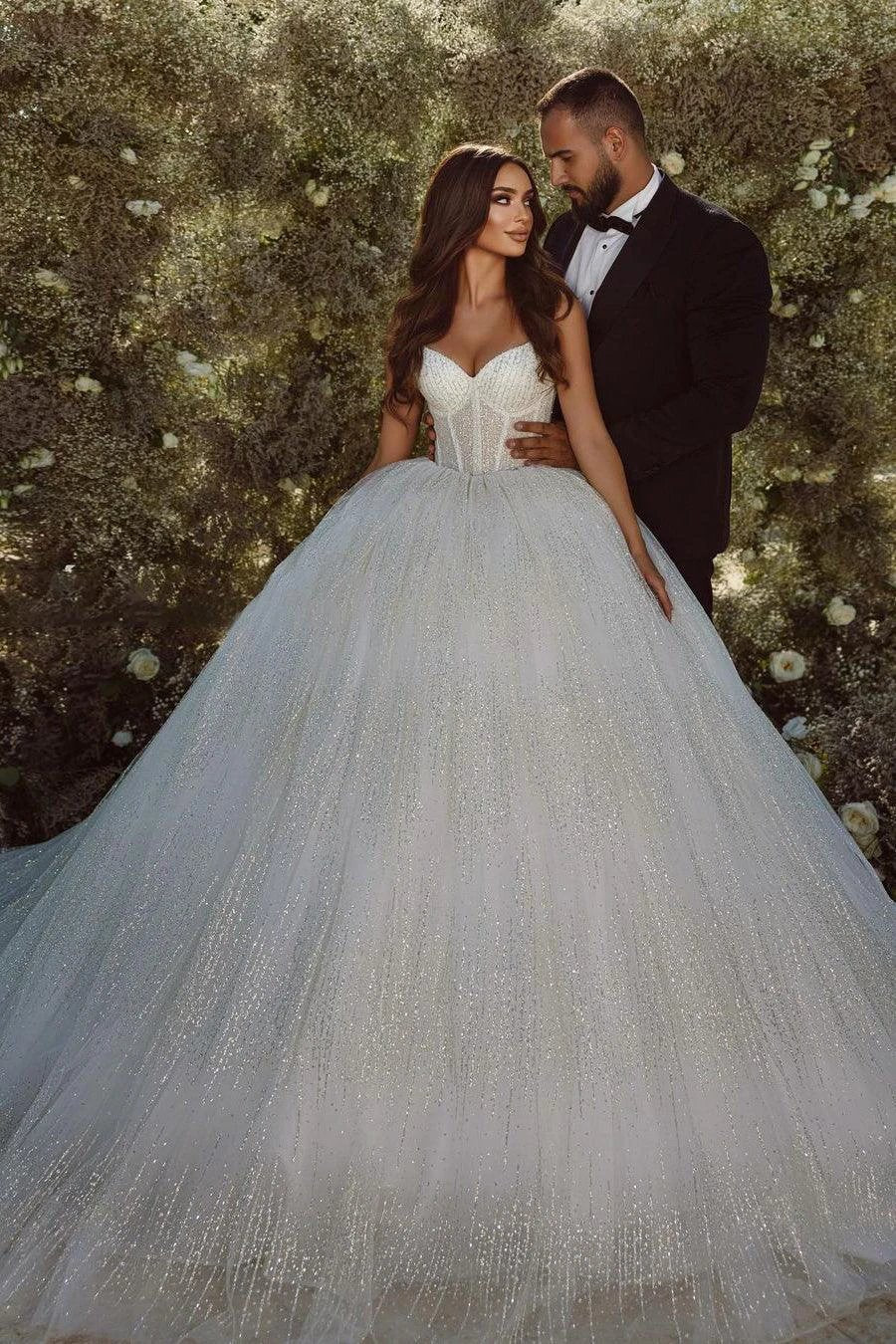 Gorgeous A-line Spaghetti Straps Sequined Lace Tulle Wedding Dress (ZD14508) - VelvetHem