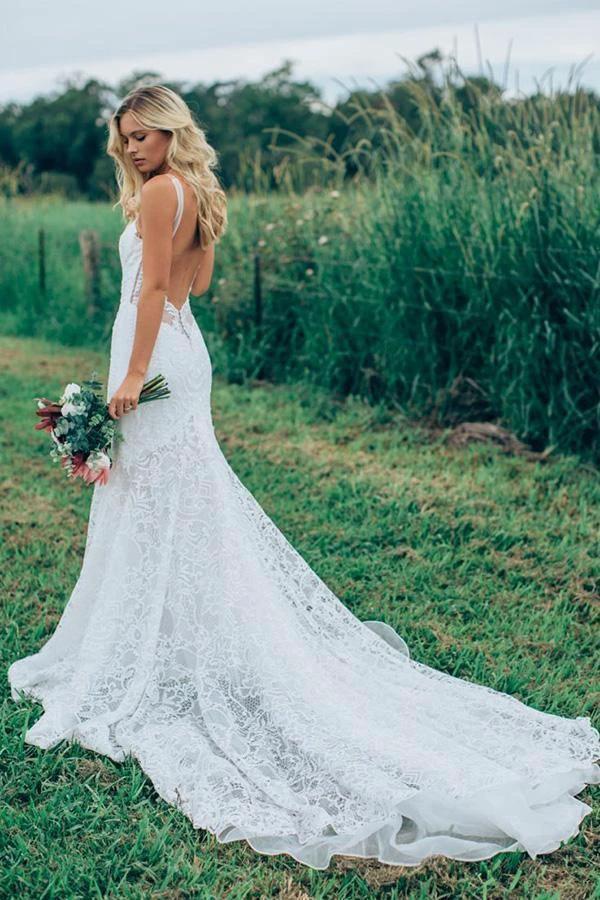 Gorgeous Lace Ivory Mermaid Sweetheart Rustic Wedding Dresses (ZD15278)