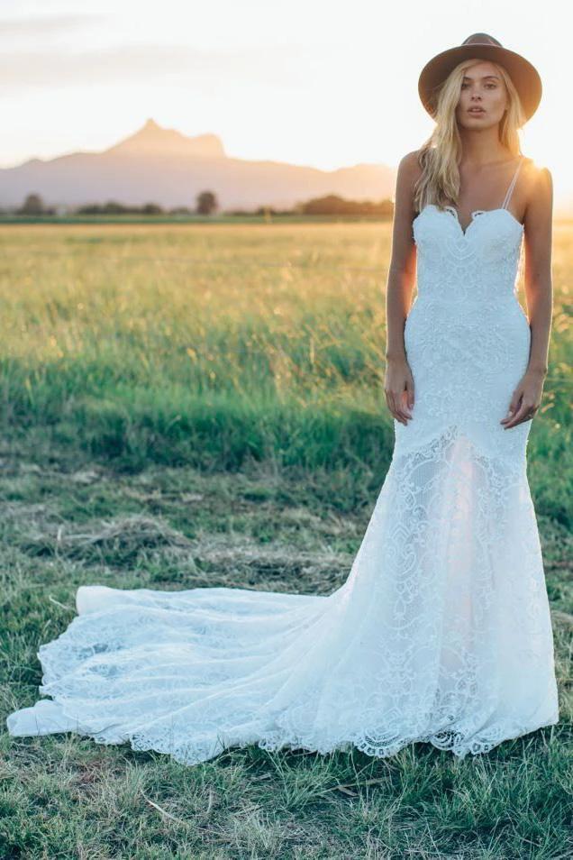 Gorgeous Lace Ivory Mermaid Sweetheart Rustic Wedding Dresses (ZD15278) - VelvetHem