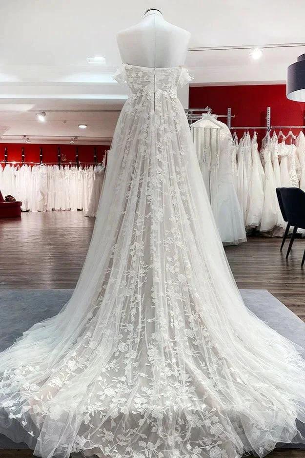 Gorgeous Long A-line Off-the-shoulder Tulle Appliques Lace Wedding Dress (ZD14281)