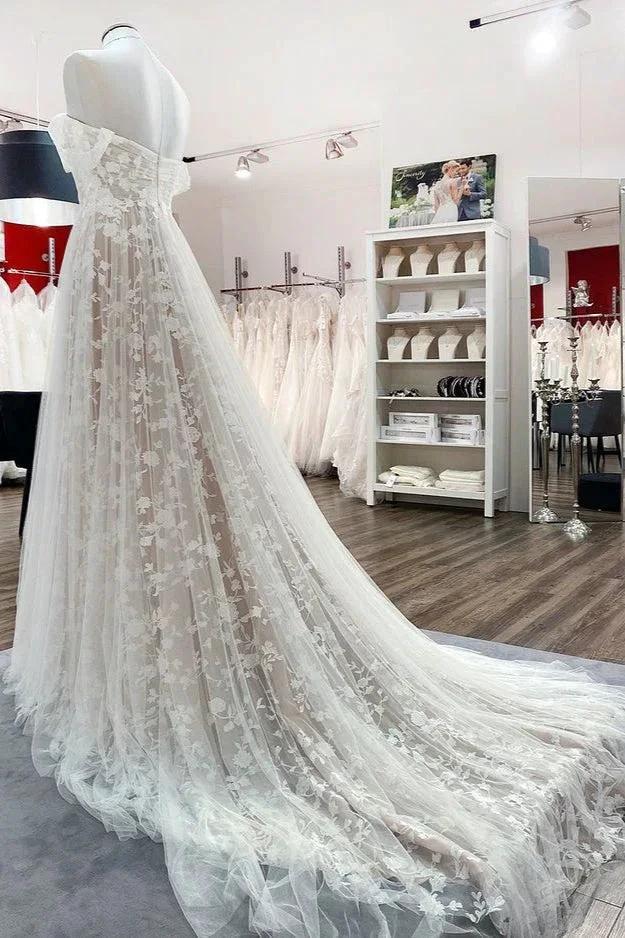 Gorgeous Long A-line Off-the-shoulder Tulle Appliques Lace Wedding Dress (ZD14281)