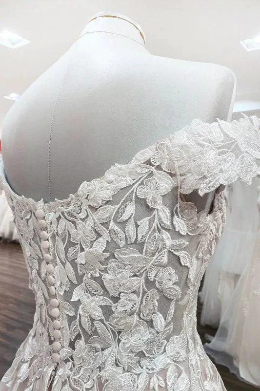 Gorgeous Long A-line Off-the-shoulder Tulle Lace Ruffles Wedding Dress (ZD14448)