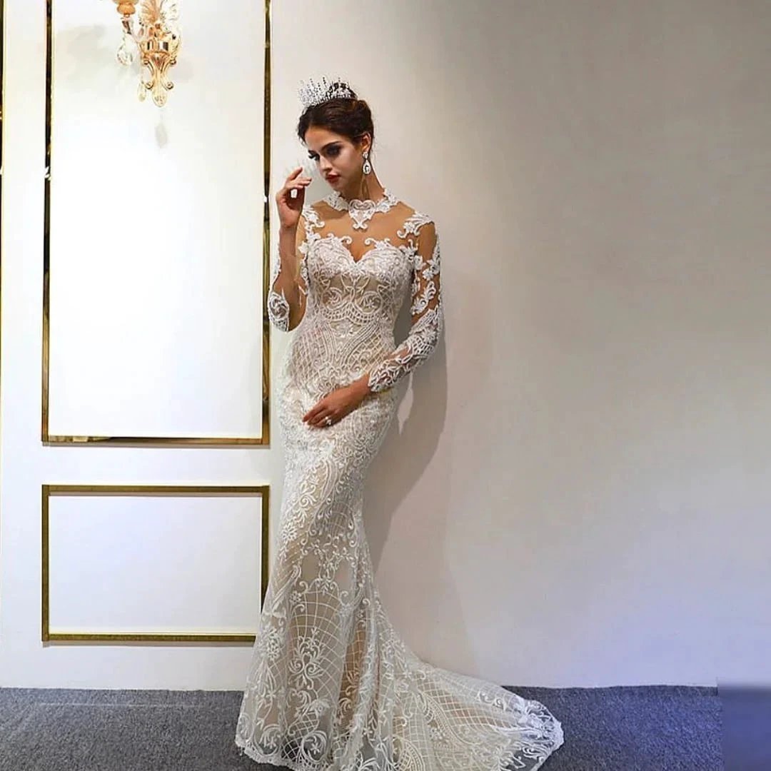 Gorgeous Long A-Line Sweetheart Appliques Lace Wedding Dress with Sleeves (ZD15132)