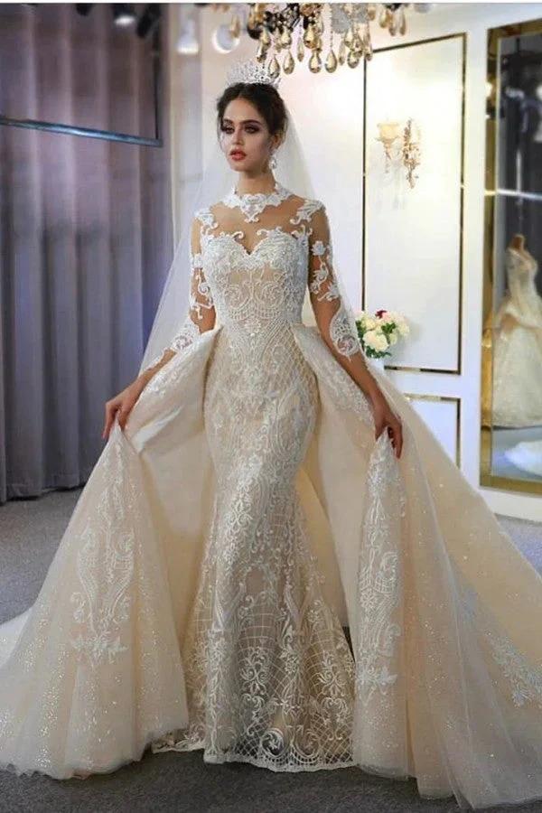 Gorgeous Long A-Line Sweetheart Appliques Lace Wedding Dress with Sleeves (ZD15132)