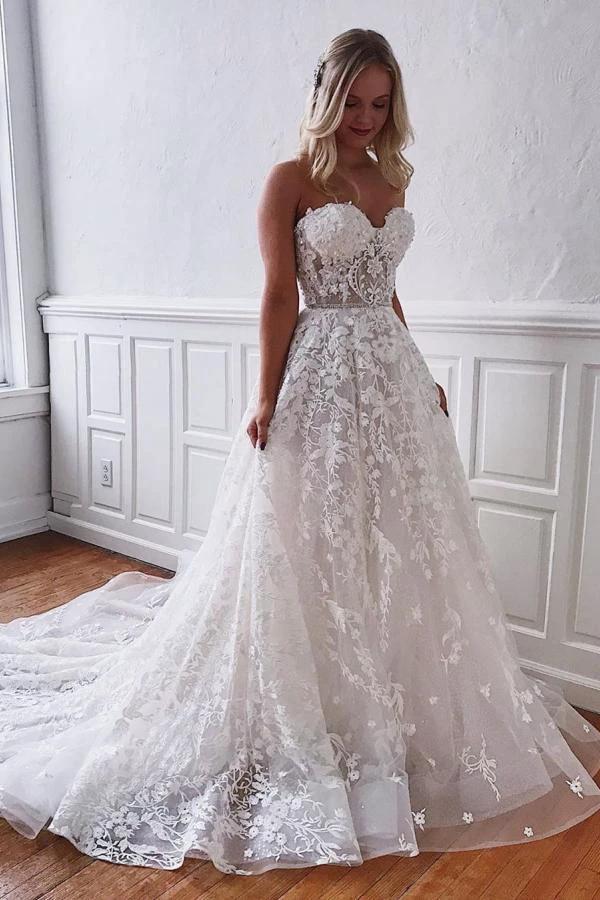 Gorgeous Long A-line Sweetheart Lace Wedding Dress (ZD15150) - VelvetHem