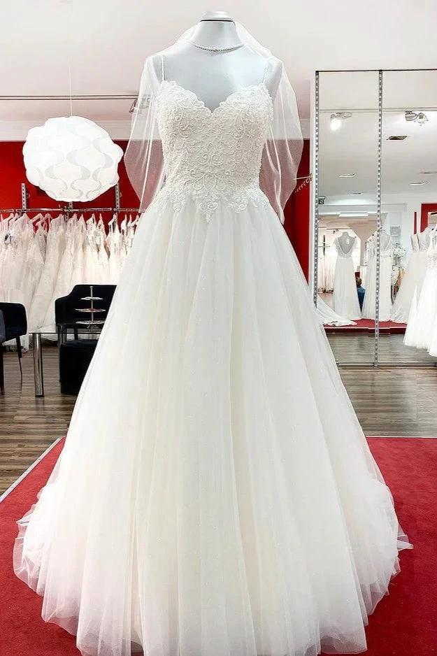 Gorgeous Long A-line Sweetheart Spaghetti Straps Tulle Lace Wedding Dresses (ZD15268) - VelvetHem