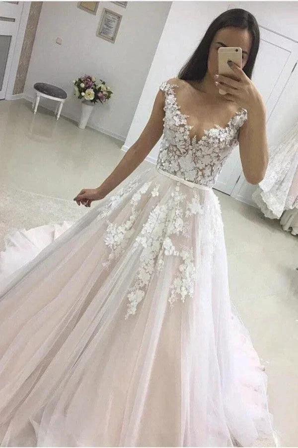 Gorgeous Long A-line Sweetheart Tulle Lace Wedding Dress (ZD15142) - VelvetHem