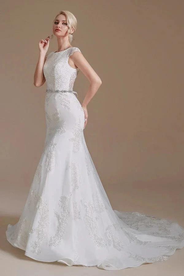 Gorgeous Long Mermaid Jewel Tulle Lace Wedding Dress (ZD14352)