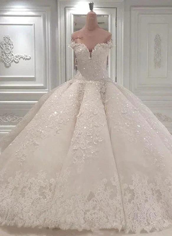 Gorgeous Long Off The Shoulder Beadings Ball Gown Wedding Dress (ZD14395)
