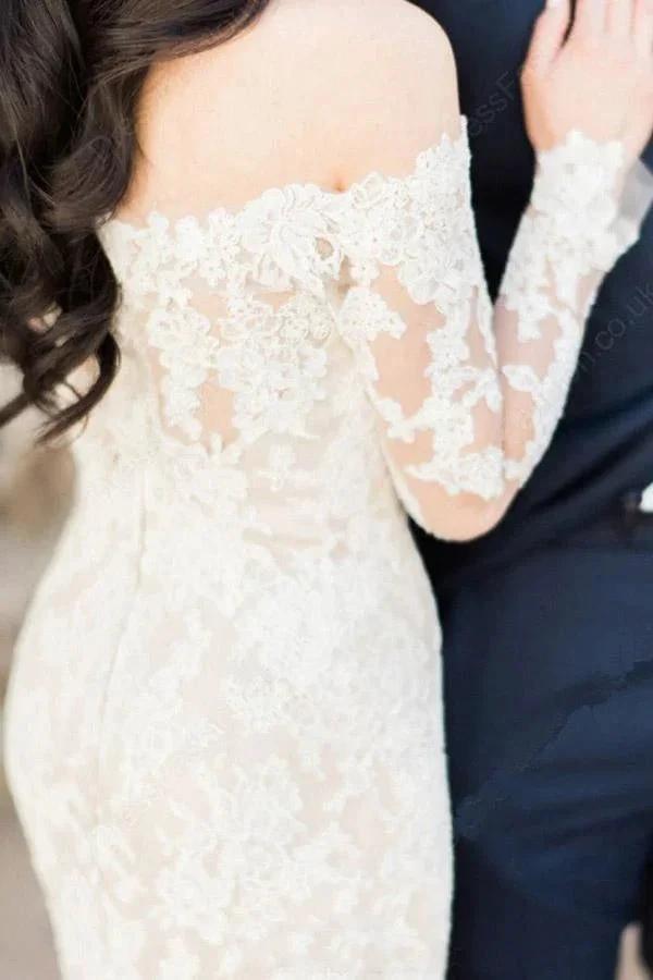 Gorgeous Off Shoulder Ivory Lace Long Sleeves Mermaid Wedding Dress (ZD16058)