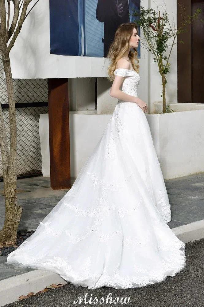 Gorgeous Off the Shoulder White aline Bridal Gown Garden Lace Appliques Wedding Dress (ZD13961)