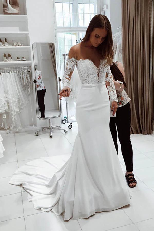 Gorgeous Scoop White Mermaid Long Wedding Dress (ZD15462) - VelvetHem