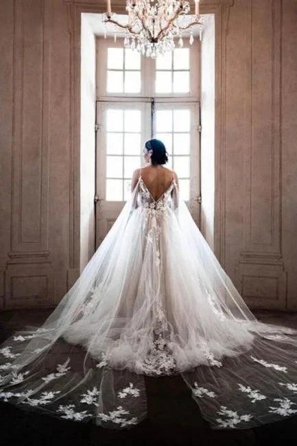 Gorgeous Spaghetti Straps Sleeveless A-Line Tulle Wedding Dresses with Pattern (ZD14653)
