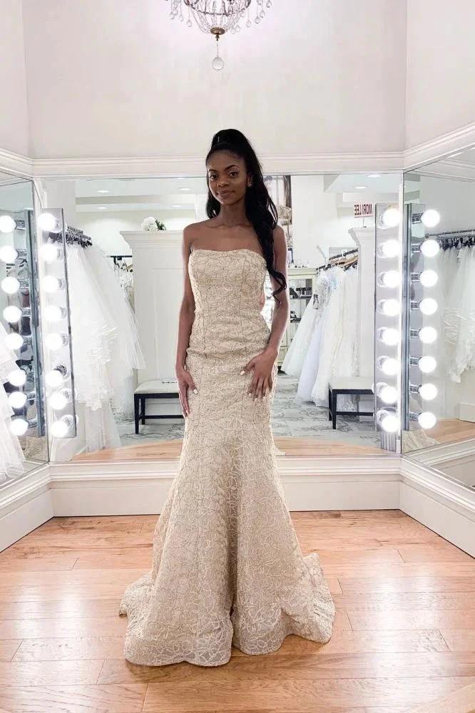 Gorgeous Strapless Beadings Mermaid Wedding Dress Affordable Sleeveless Long Bridal Gown (ZD13794) - VelvetHem