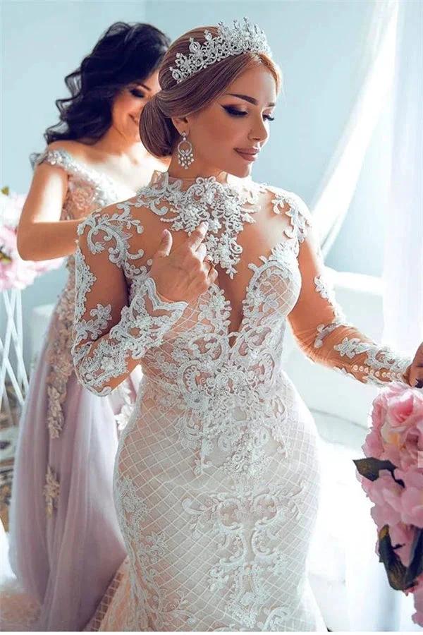 Gorgeous Sweetheart Lace Tulle Mermaid Spring Summer Wedding Dress (ZD16598) - VelvetHem