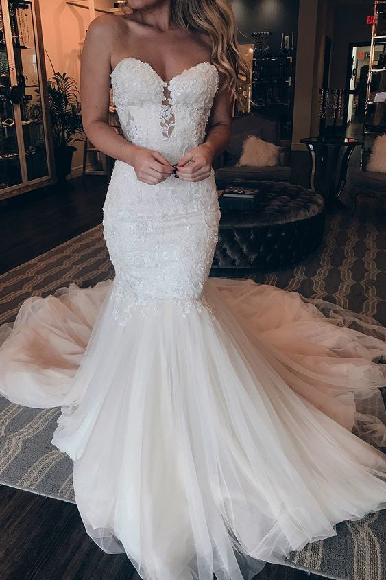 Gorgeous Sweetheart Lace Wedding Dress Mermaid Tulle Skirt (ZD17526) - VelvetHem