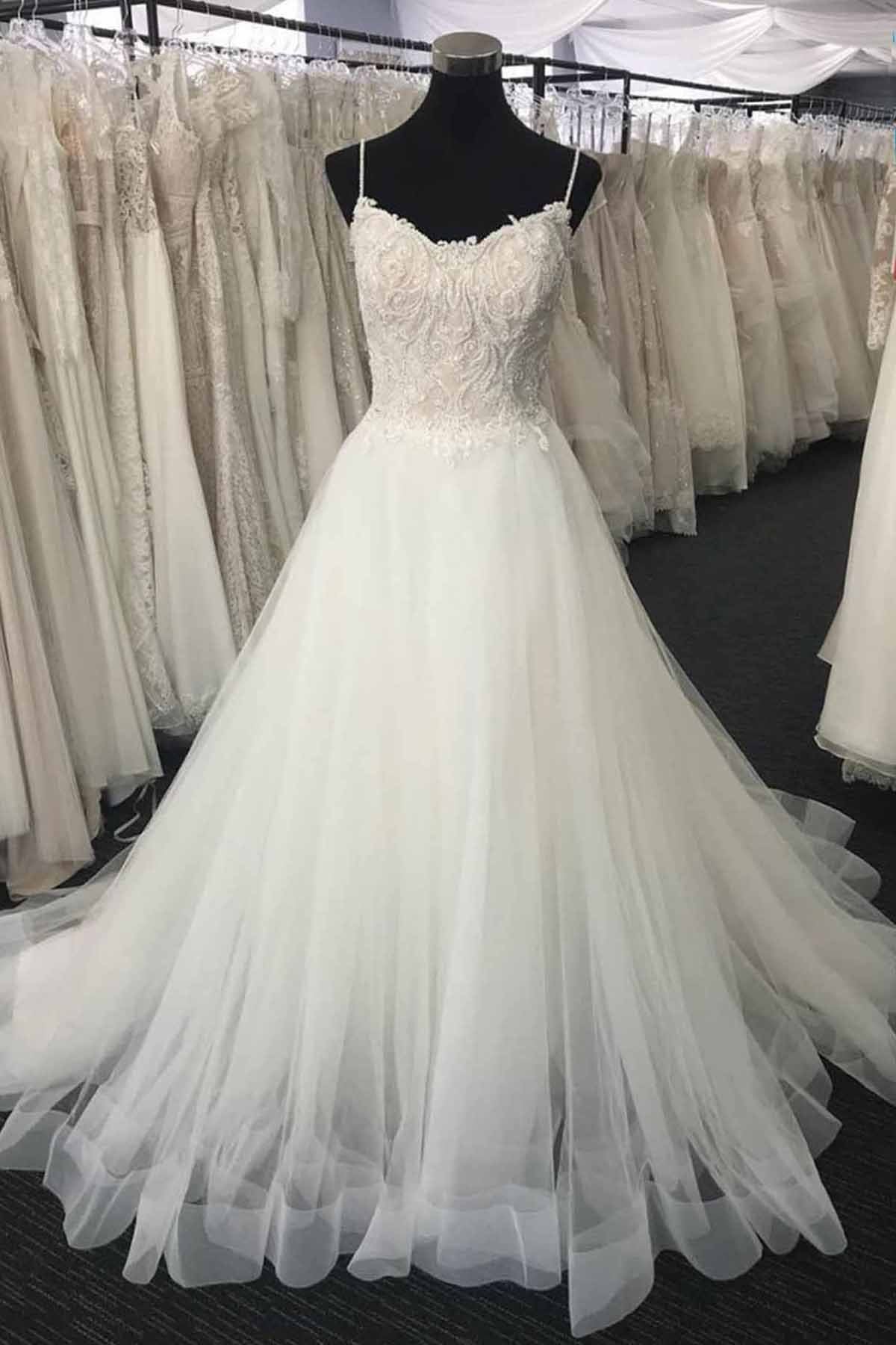 Gorgeous Sweetheart White Lace Wedding Dress Appliques Long Bridal Gowns On Sale (ZD17446) - VelvetHem