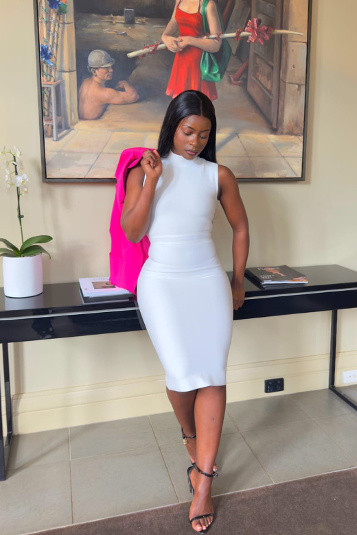 Grace Bandage Midi Dress - White Pearl