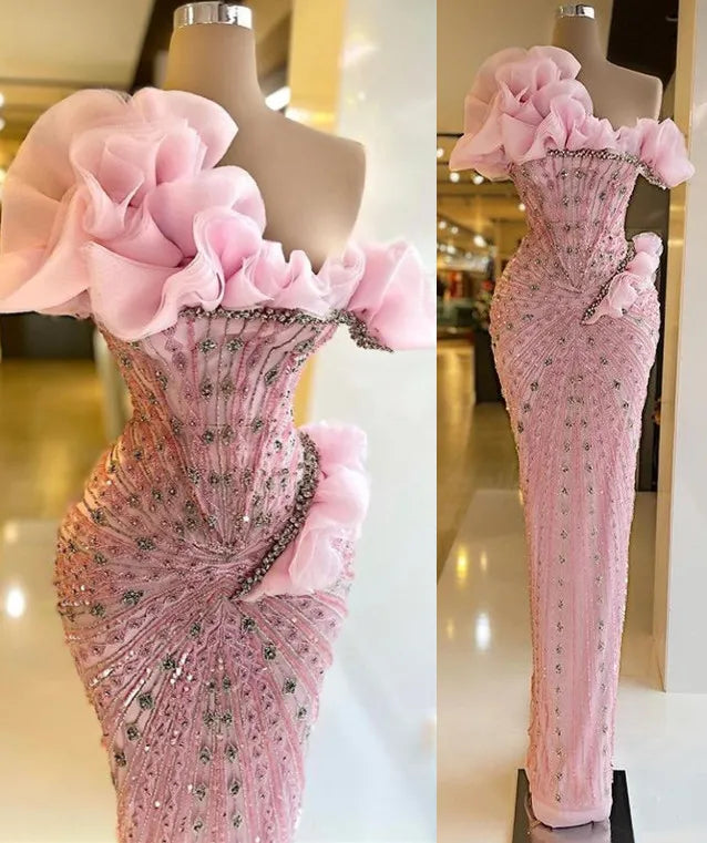 Sparkly Prom Dresses Beaded Crystals Pink Evening Formal Gowns fg7008 - View 4 | VelvetHem