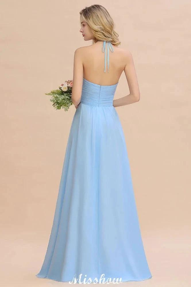 Halter Backless Beach Bridesmaid Dress Chiffon Garden Wedding Party Dress (ZD12888)