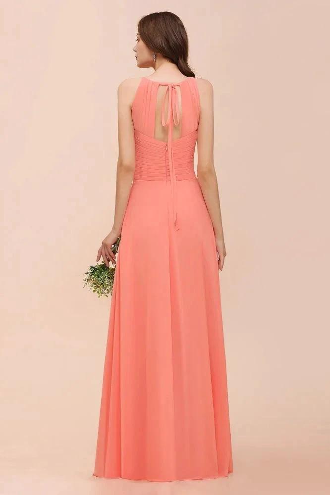 halter Beach Bridesmaid Dress Girls Coral Floor Length Wedding Party Dress (ZD12977)