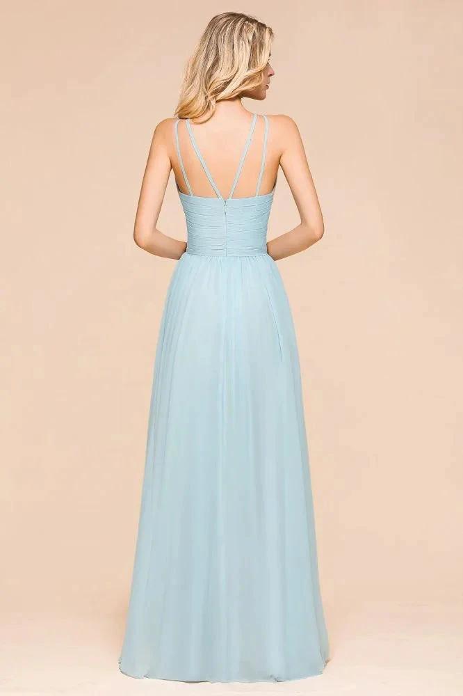 Halter Sky Blue Floor Length Bridesmaid Dress online Sleeveless A-line party Dress (ZD13014)