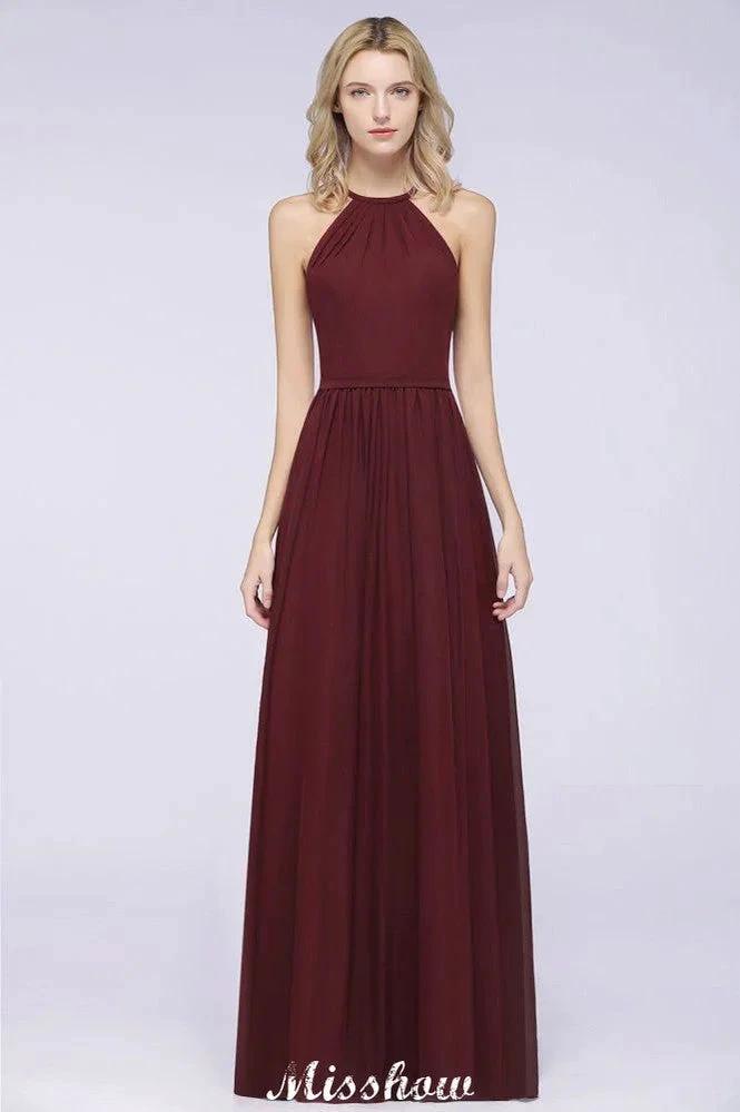Halter Sleeveless Floor-Length Bridesmaid Dress with Ruffles (ZD12903)