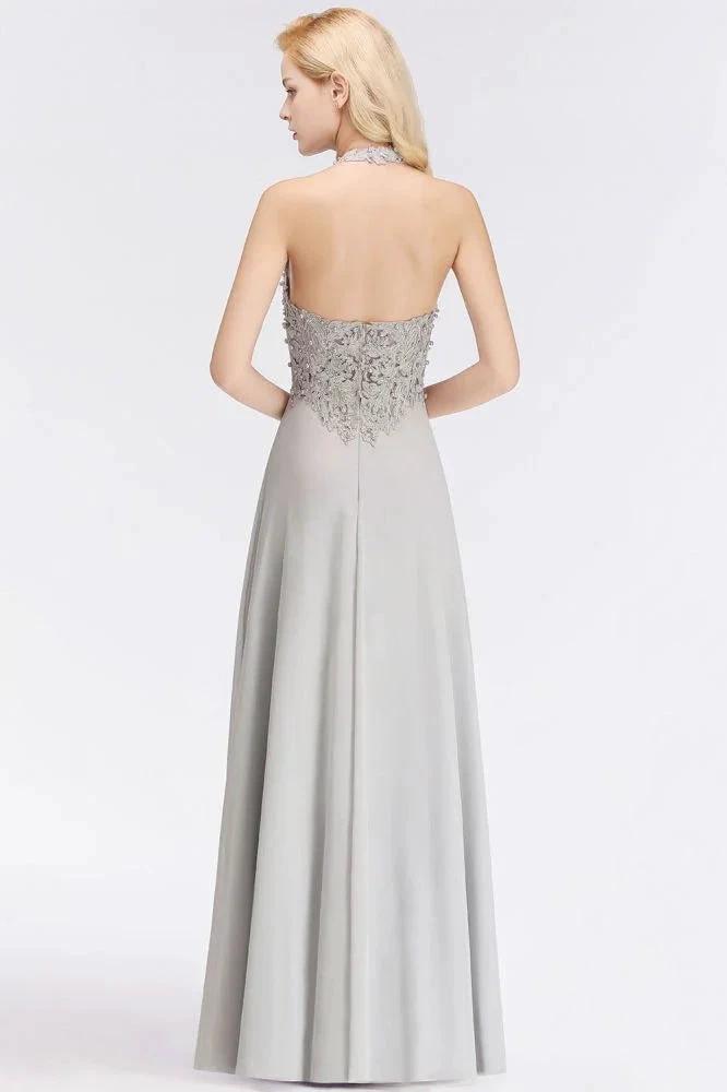 Halter Sleeveless Floral Appliques Evening Party Dress Aline Floor Length Bridesmaid Dress (ZD13031)