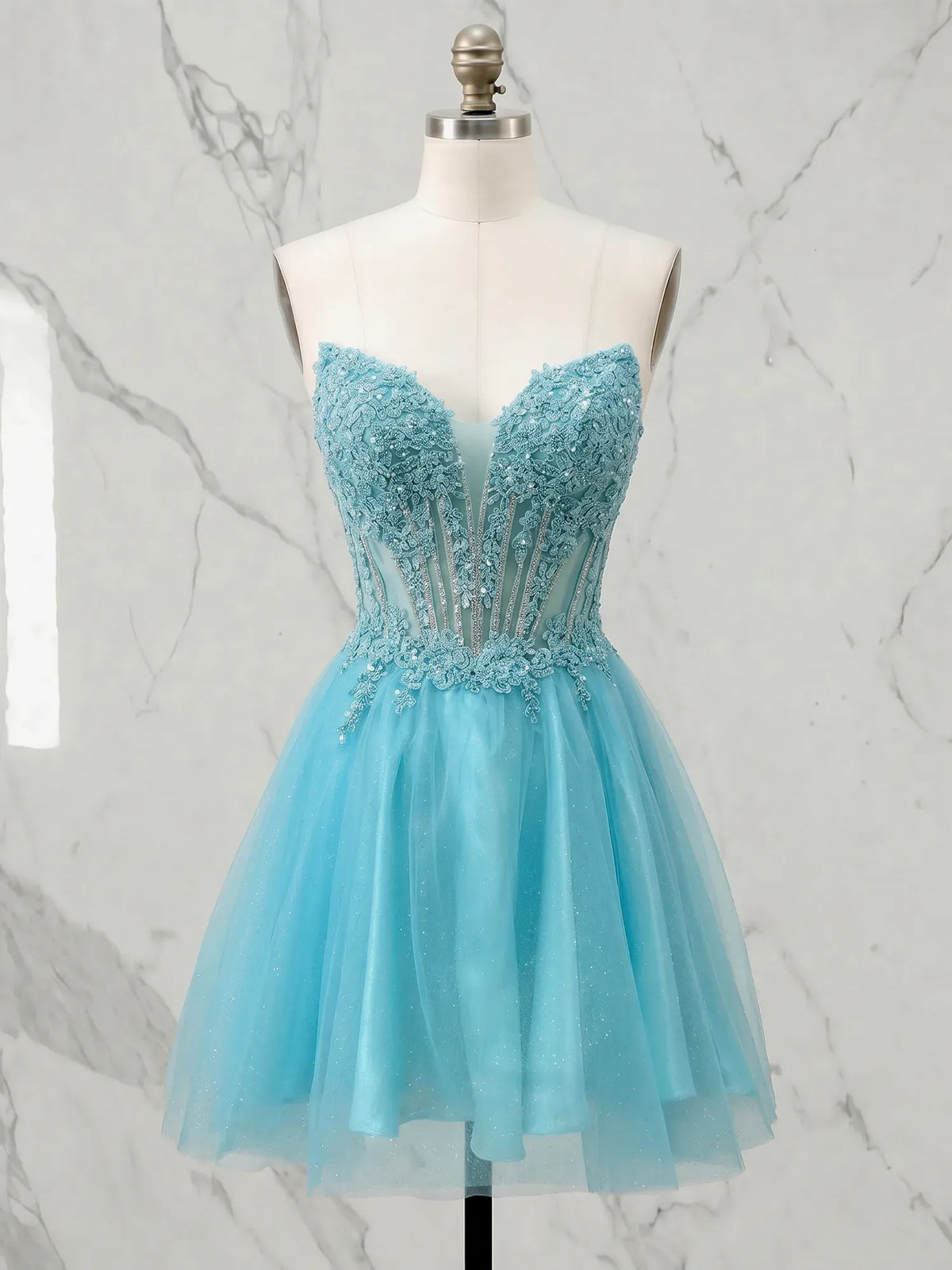 Sweetheart Beaded Tulle Mini Homecoming Dresses with Train - VelvetHem