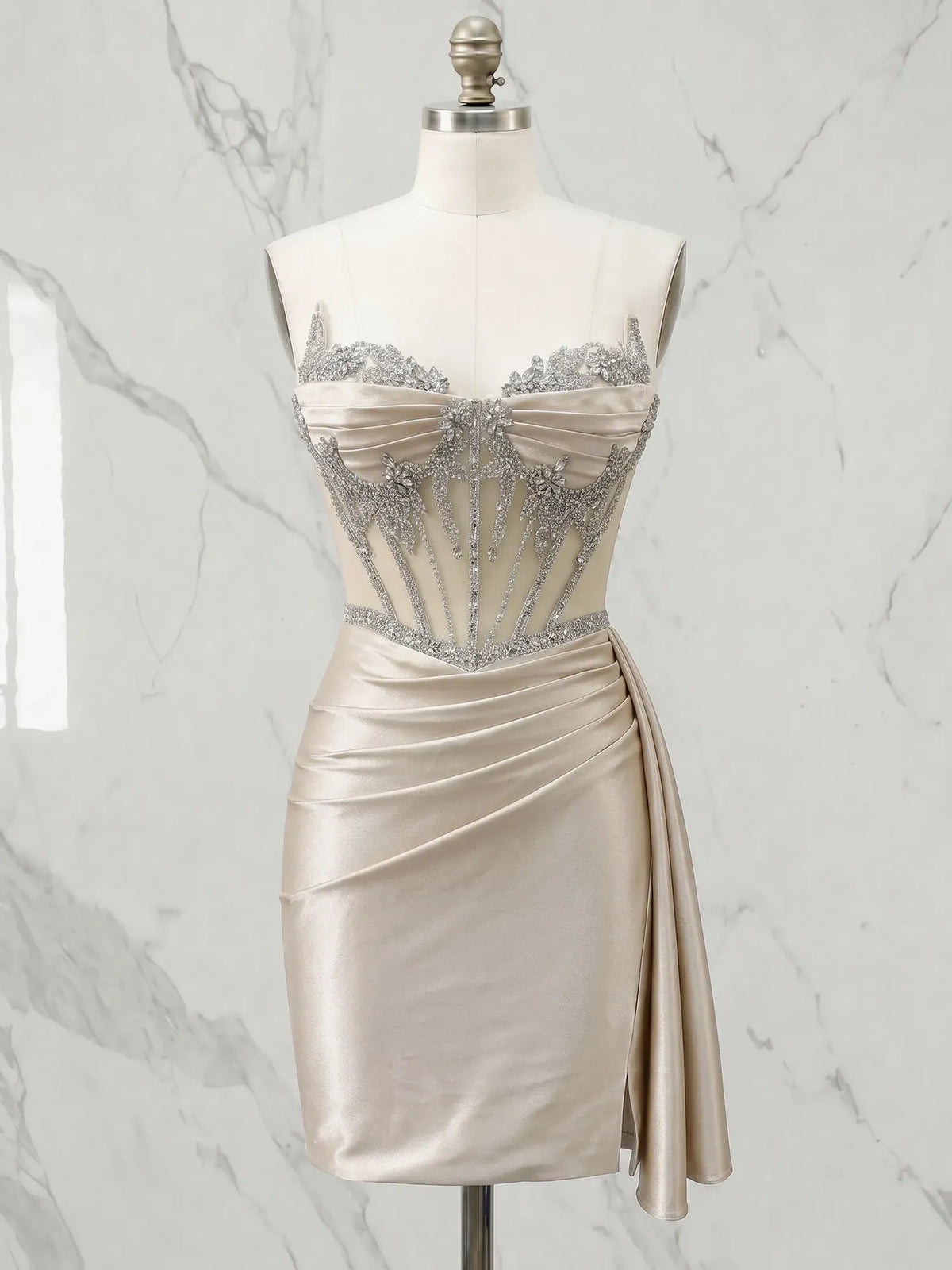Sweetheart Sheer Corset Satin Mini Homecoming Dresses - VelvetHem