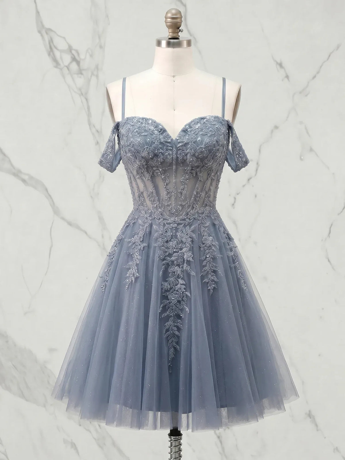 Off-the-Shoulder Lace-Up Tulle Homecoming Dresses - VelvetHem