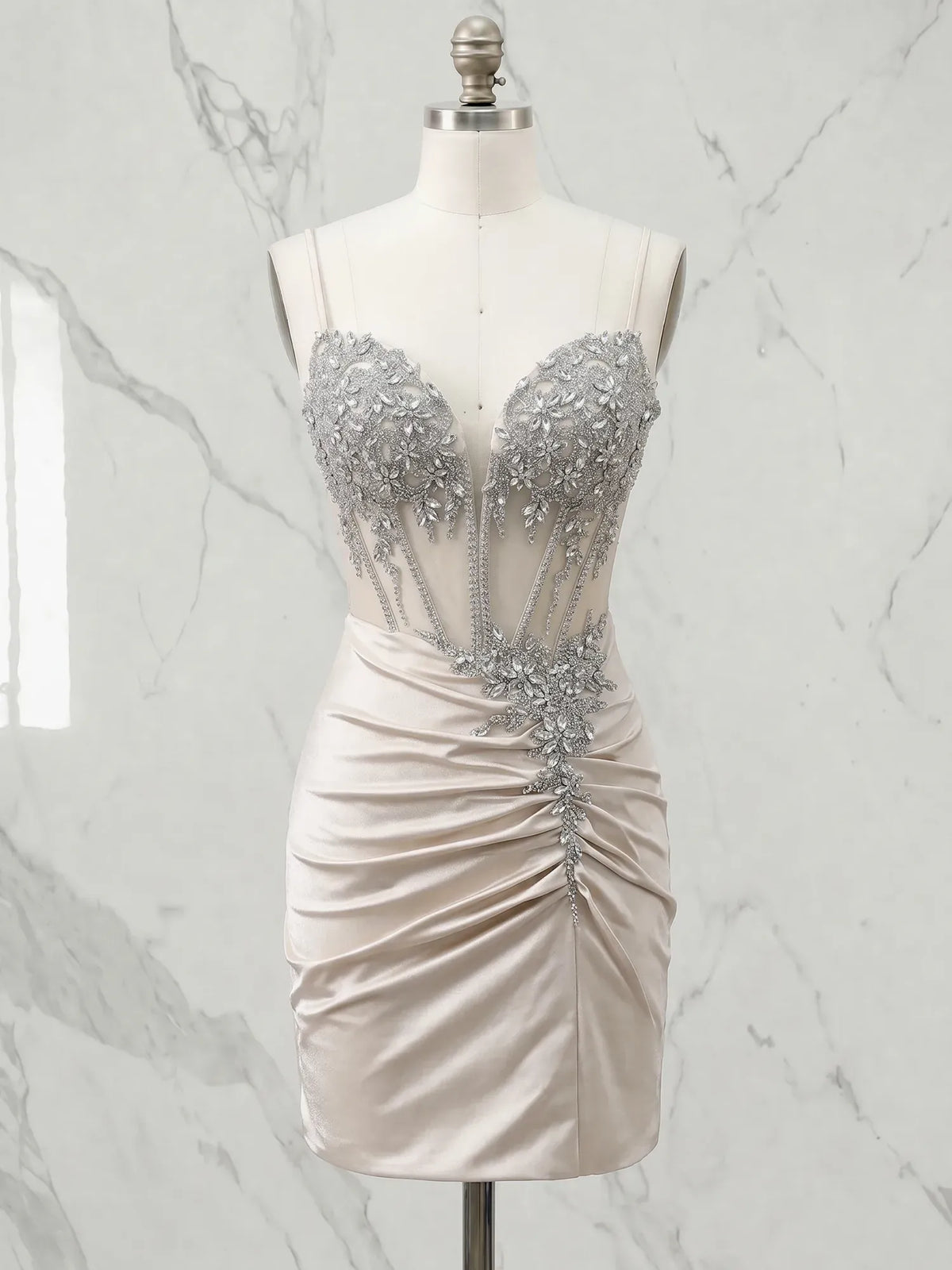 Sweetheart Beaded Corset Satin Mini Homecoming Dresses - VelvetHem