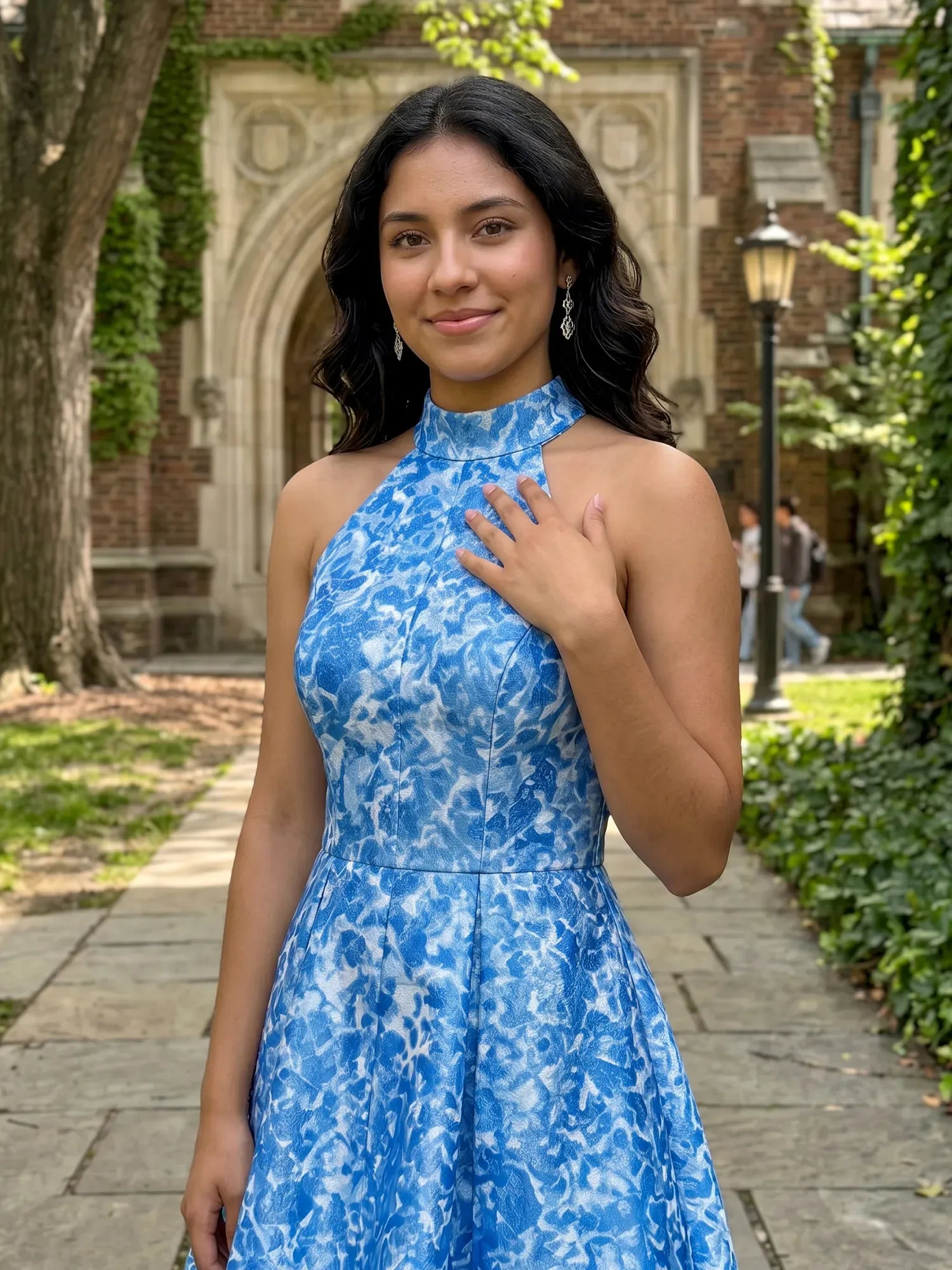 High Neck Halter Floral Brocade Mini Dress Homecoming Dresses