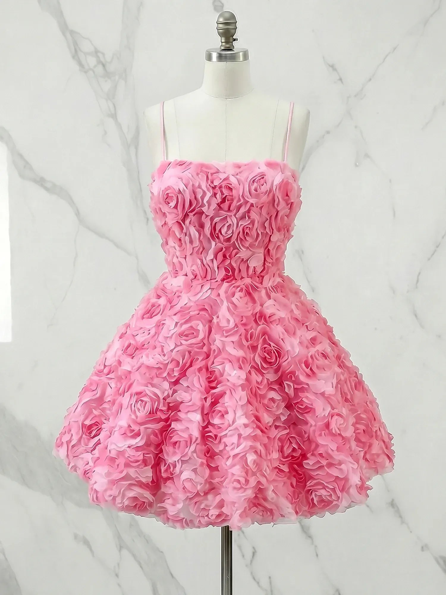 Square Neck 3D Rose Petal Corset Mini Dress Homecoming Dresses