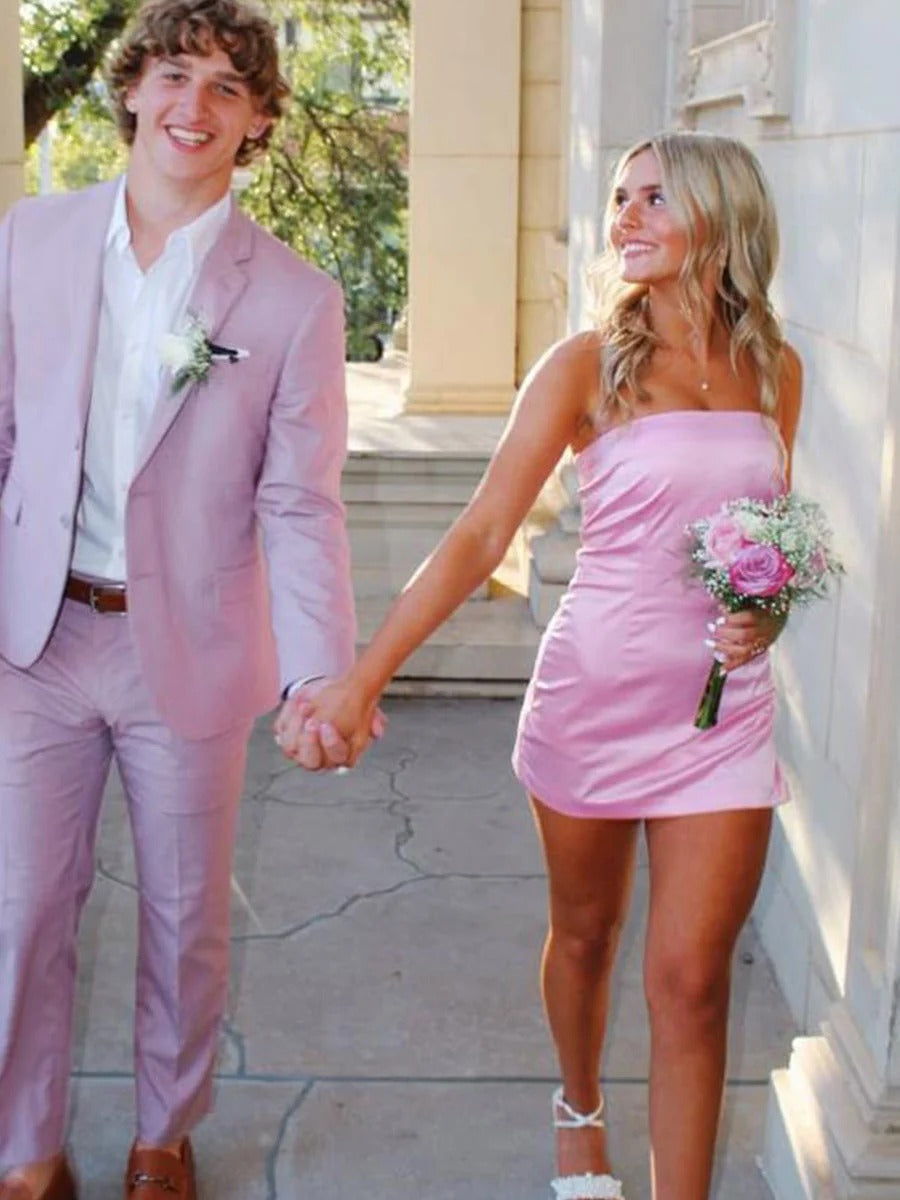 Strapless Tight Mini Homecoming Dress with Slit - VelvetHem