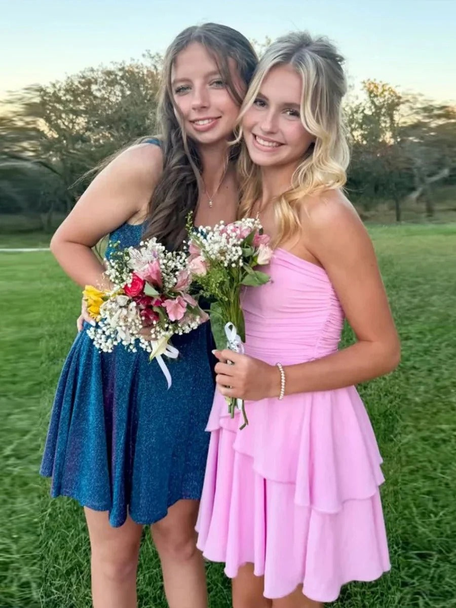 Strapless Ruched Ruffle Mini Homecoming Dress - VelvetHem