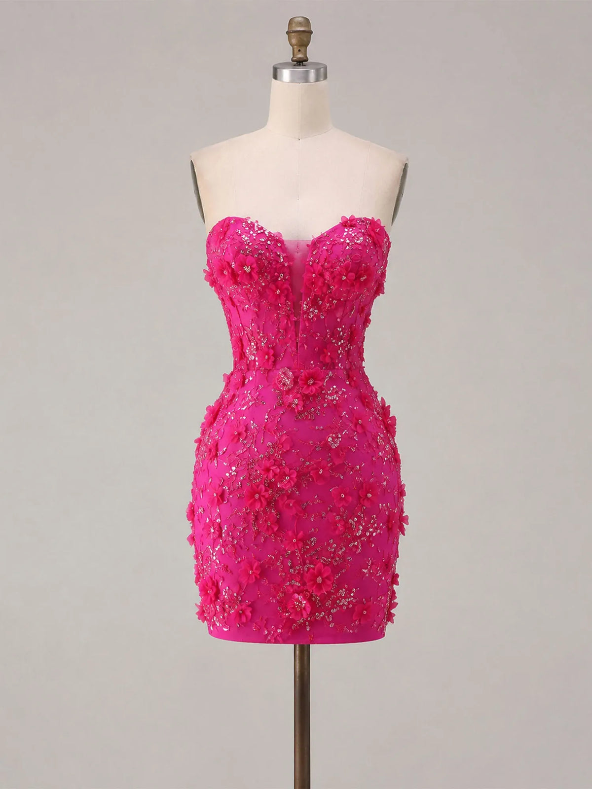 Strapless 3D Floral Beadwork Bodycon Short Homecoming Dress - VelvetHem