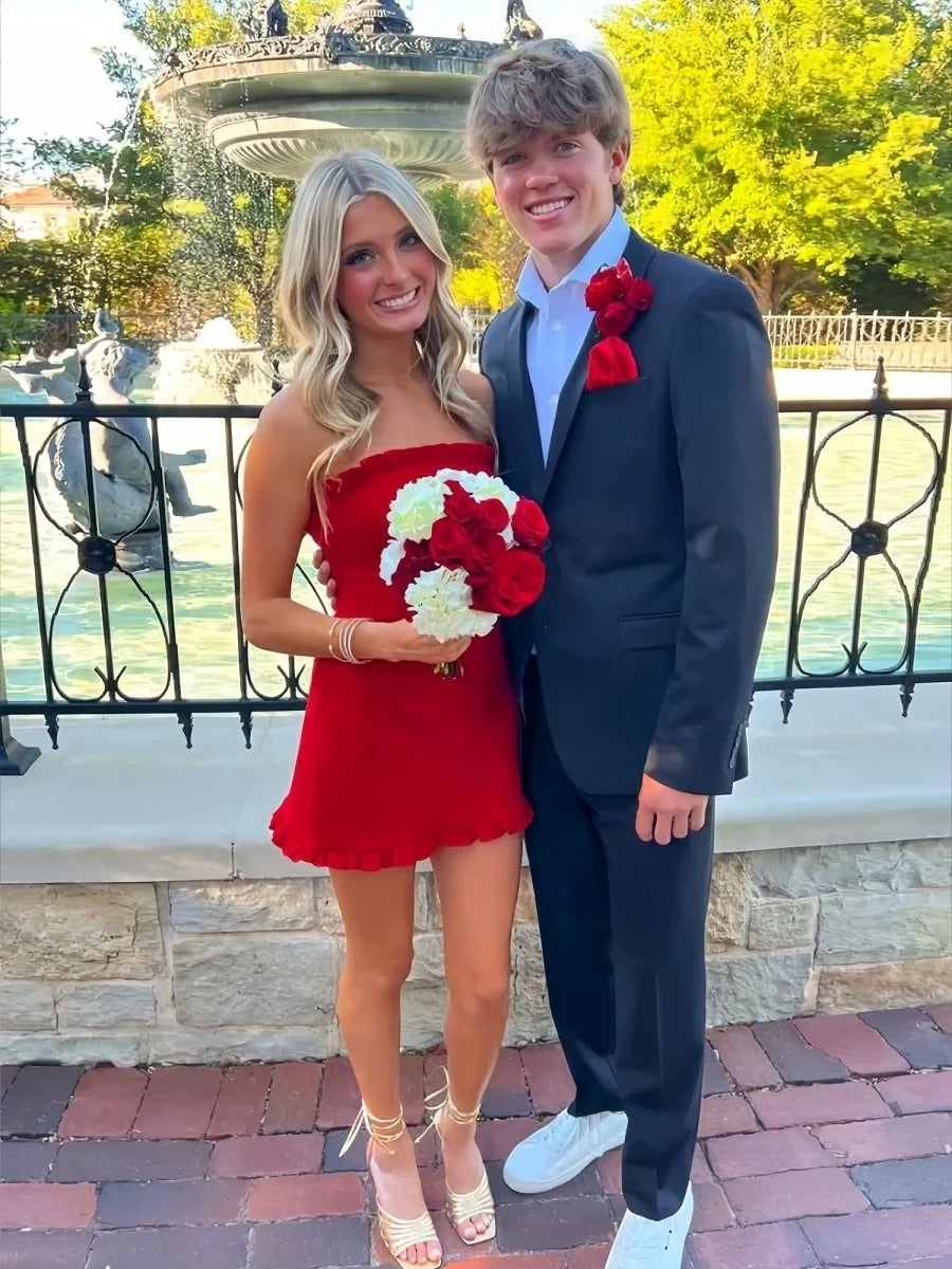 A-Line Strapless Mini Homecoming Dress with Ruffles - VelvetHem