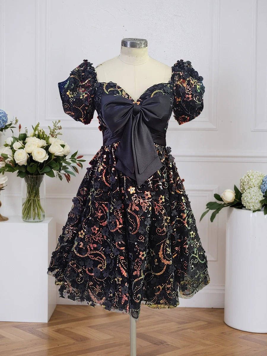A-Line Short Tulle Homecoming Dress With Bowknot - VelvetHem